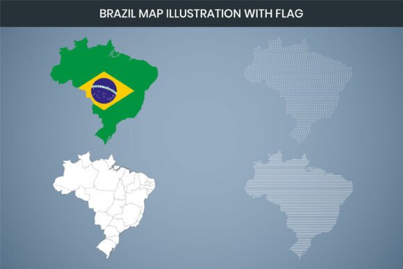 Brazil Map Illustration with Flag